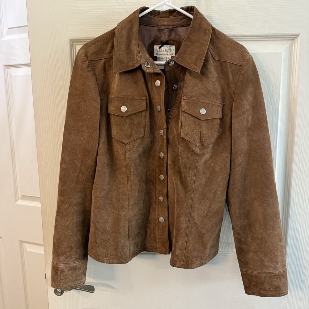 Y2K Live a little Genuine Suede Leather Boho Snap Front Jacket Women Large